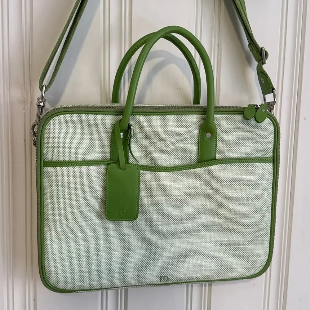 Ro Lulu lime green designer messenger laptop carry on bag purse briefcase